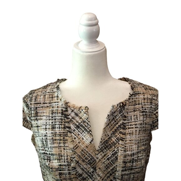 Ellen Tracy Beige & Navy Textured Cap Sleeve Dress Size 12 - Picture 7 of 8